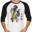 Fire Warrior Sumi-e - 3/4 Sleeve Raglan T-Shirt