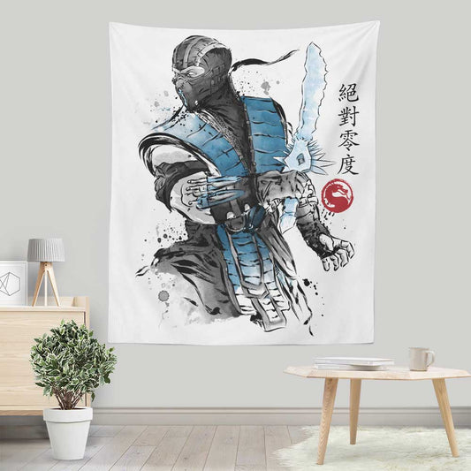 Ice Warrior Sumi-e - Wall Tapestry